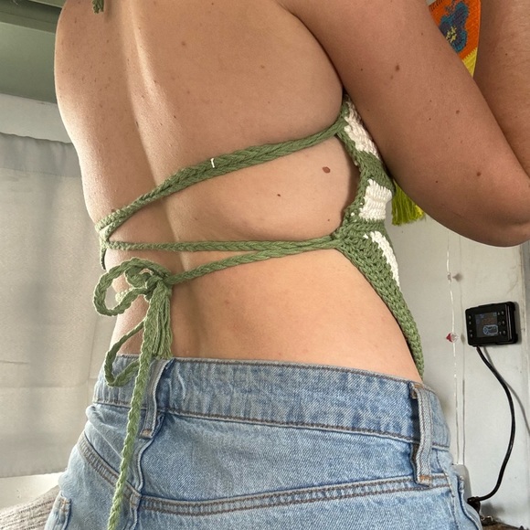 handmade crochet striped bandana halter neck top - Picture 2 of 2